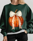 Coquette Bow Halloween Pumpkin Fleece Sweatshirts