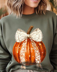 Coquette Bow Halloween Pumpkin Fleece Sweatshirts