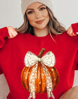 Coquette Bow Halloween Pumpkin Fleece Sweatshirts