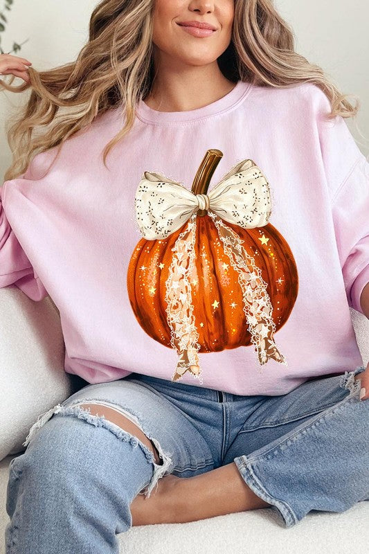 Coquette Bow Halloween Pumpkin Fleece Sweatshirts