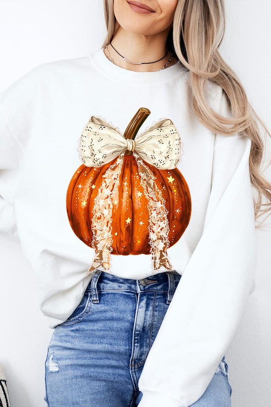 Coquette Bow Halloween Pumpkin Fleece Sweatshirts