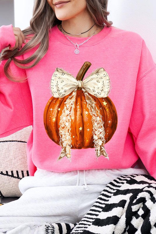 Coquette Bow Halloween Pumpkin Fleece Sweatshirts