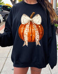 Coquette Bow Halloween Pumpkin Fleece Sweatshirts