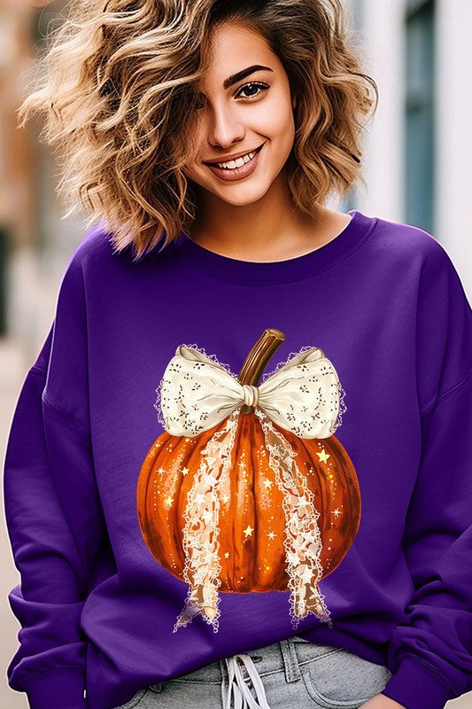 Coquette Bow Halloween Pumpkin Fleece Sweatshirts