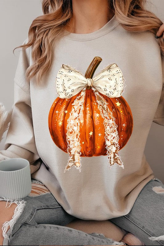 Coquette Bow Halloween Pumpkin Fleece Sweatshirts