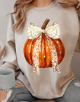 Coquette Bow Halloween Pumpkin Fleece Sweatshirts