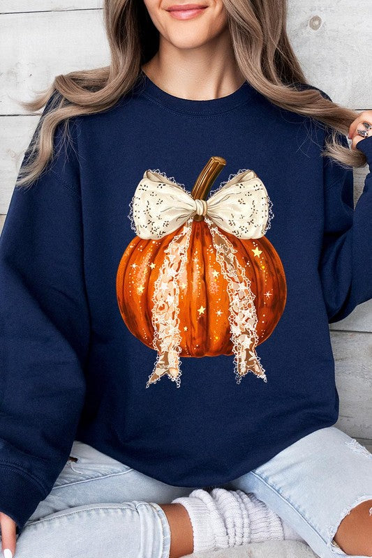 Coquette Bow Halloween Pumpkin Fleece Sweatshirts