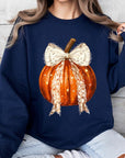 Coquette Bow Halloween Pumpkin Fleece Sweatshirts