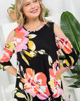 e Luna PLUS Floral Print Cold Shoulder Top