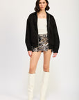 Emory Park Oversized Suede Bomber Jacket