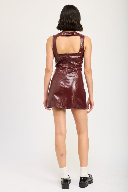 Emory Park Squared Neck Leather Mini Dress