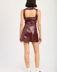 Emory Park Squared Neck Leather Mini Dress