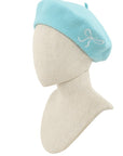 Solid Wool Beret with Ribbon Embroidered