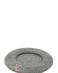 Solid Wool Beret with Ribbon Embroidered