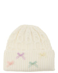 Cable Knit Beanie with Mini Bow Accent