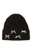 Cable Knit Beanie with Mini Bow Accent