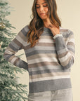 Striped Ribbed Edge Round Neck Sweater