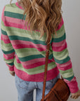 Striped Ribbed Edge Round Neck Sweater