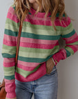 Striped Ribbed Edge Round Neck Sweater