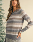 Striped Ribbed Edge Round Neck Sweater