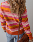 Striped Ribbed Edge Round Neck Sweater