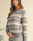 Striped Ribbed Edge Round Neck Sweater