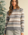 Striped Ribbed Edge Round Neck Sweater