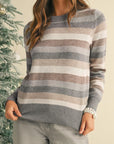 Striped Ribbed Edge Round Neck Sweater