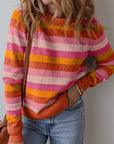 Striped Ribbed Edge Round Neck Sweater