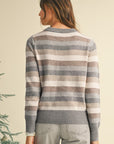 Striped Ribbed Edge Round Neck Sweater