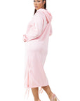 Light Pink Fashion Long Maxi Hoodie Dress by Claude