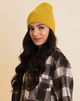 Happy Face Embroidered Ribbed Knit Beanie