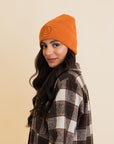 Happy Face Embroidered Ribbed Knit Beanie