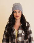 Happy Face Embroidered Ribbed Knit Beanie