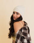 Happy Face Embroidered Ribbed Knit Beanie