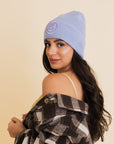 Happy Face Embroidered Ribbed Knit Beanie