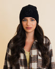 Happy Face Embroidered Ribbed Knit Beanie