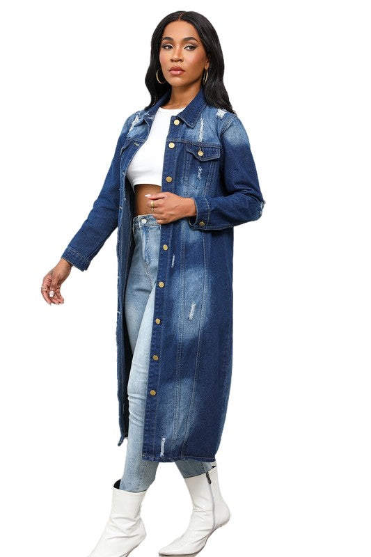 Women&#39;s Maxi Long Denim Jacket by Claude