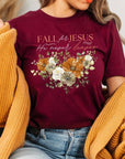 Fall For Jesus He Never Leaves Graphic Tee