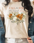 Fall For Jesus He Never Leaves Graphic Tee