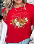 Fall For Jesus He Never Leaves Graphic Tee