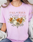 Fall For Jesus He Never Leaves Graphic Tee