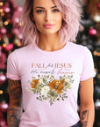 Fall For Jesus He Never Leaves Graphic Tee