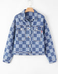 Checkered Patchwork Button Up Denim Jacket