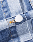 Checkered Patchwork Button Up Denim Jacket