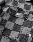 Checkered Patchwork Button Up Denim Jacket