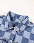 Checkered Patchwork Button Up Denim Jacket