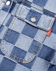 Checkered Patchwork Button Up Denim Jacket