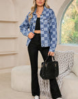 Checkered Patchwork Button Up Denim Jacket