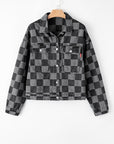 Checkered Patchwork Button Up Denim Jacket